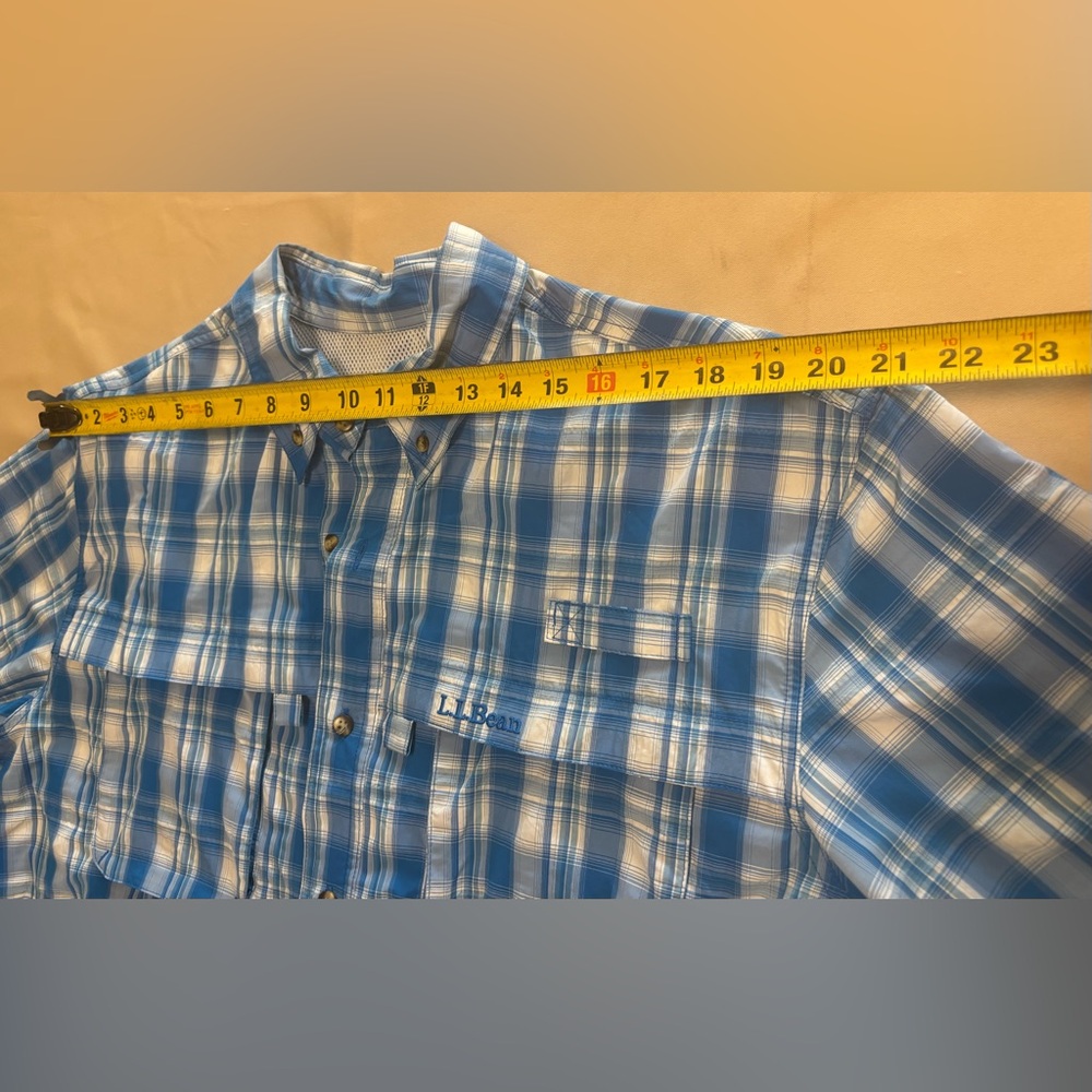 LL Bean Mens Large Shirt Blue Plaid Fast Dry Vented Button Up Fishing Hiking - Picture 7 of 16